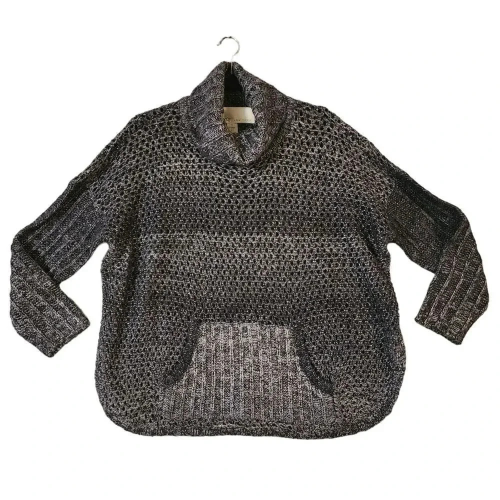 New $168 Curio Women Blue Gray Oversized Milaeger's Cur Denim Sweater Size Small